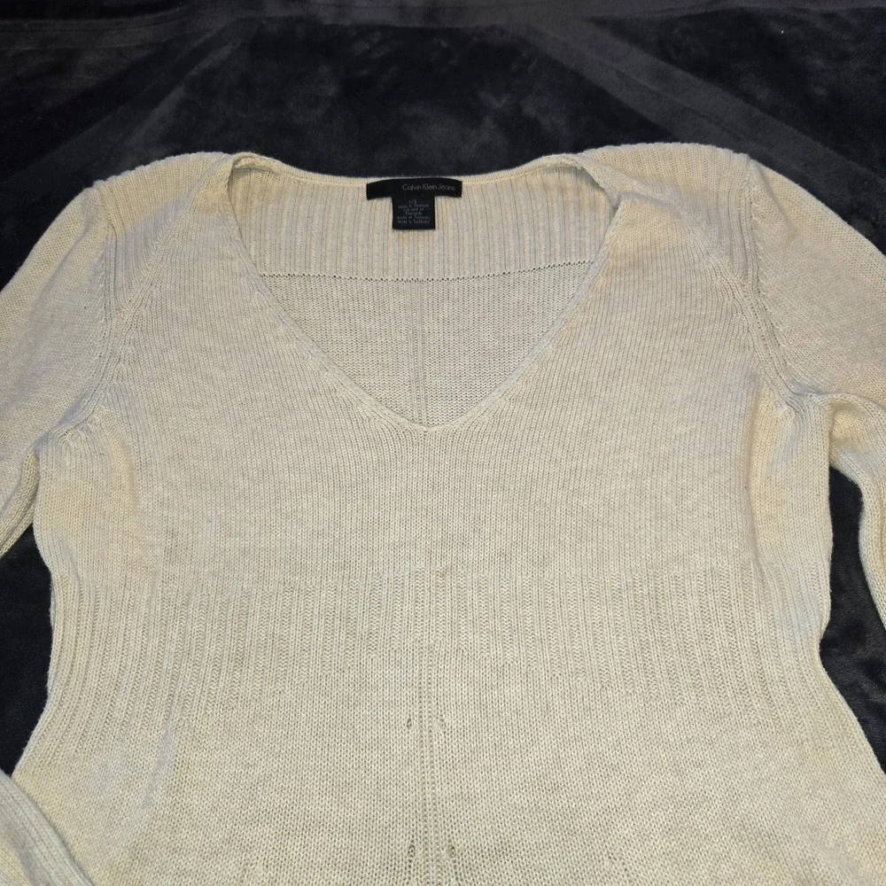 Calvin Klein Jeans‎ Tan V-Neck Sweater Women's Size Large